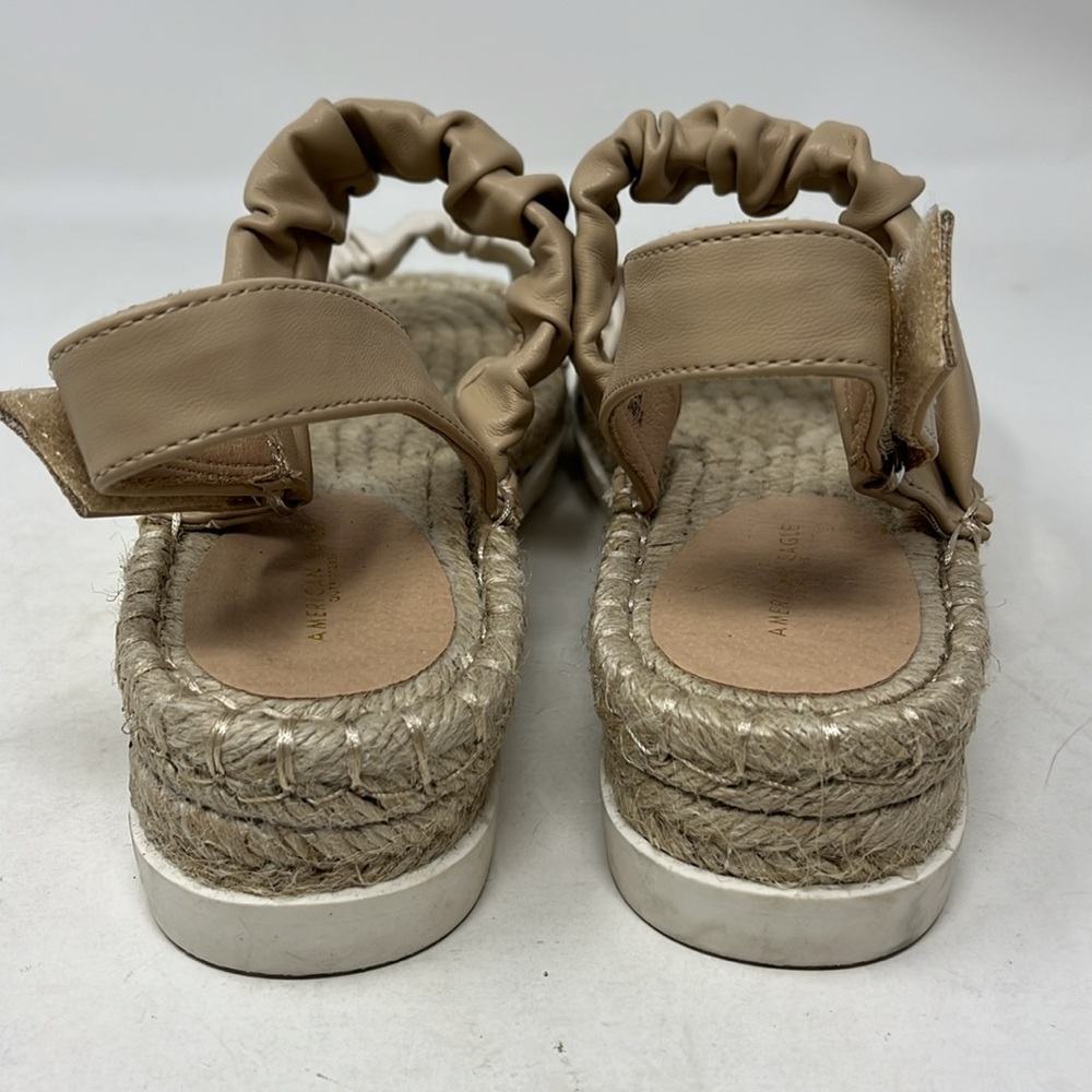 AMERICAN EAGLE ESPADRILLE WEDGE SANDAL VELCRO SLING BACK SOFT VEGAN LEATHER SZ 7 - Picture 9 of 14